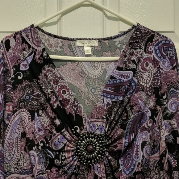 Dress Barn purple Paisley blouse Sz L - Picture 3 of 5